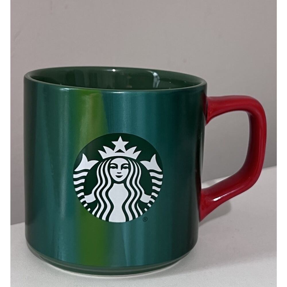 Starbucks Coffee Mug 2022 Green Marble Ombre Mermaid Red Handle Siren Logo 11oz